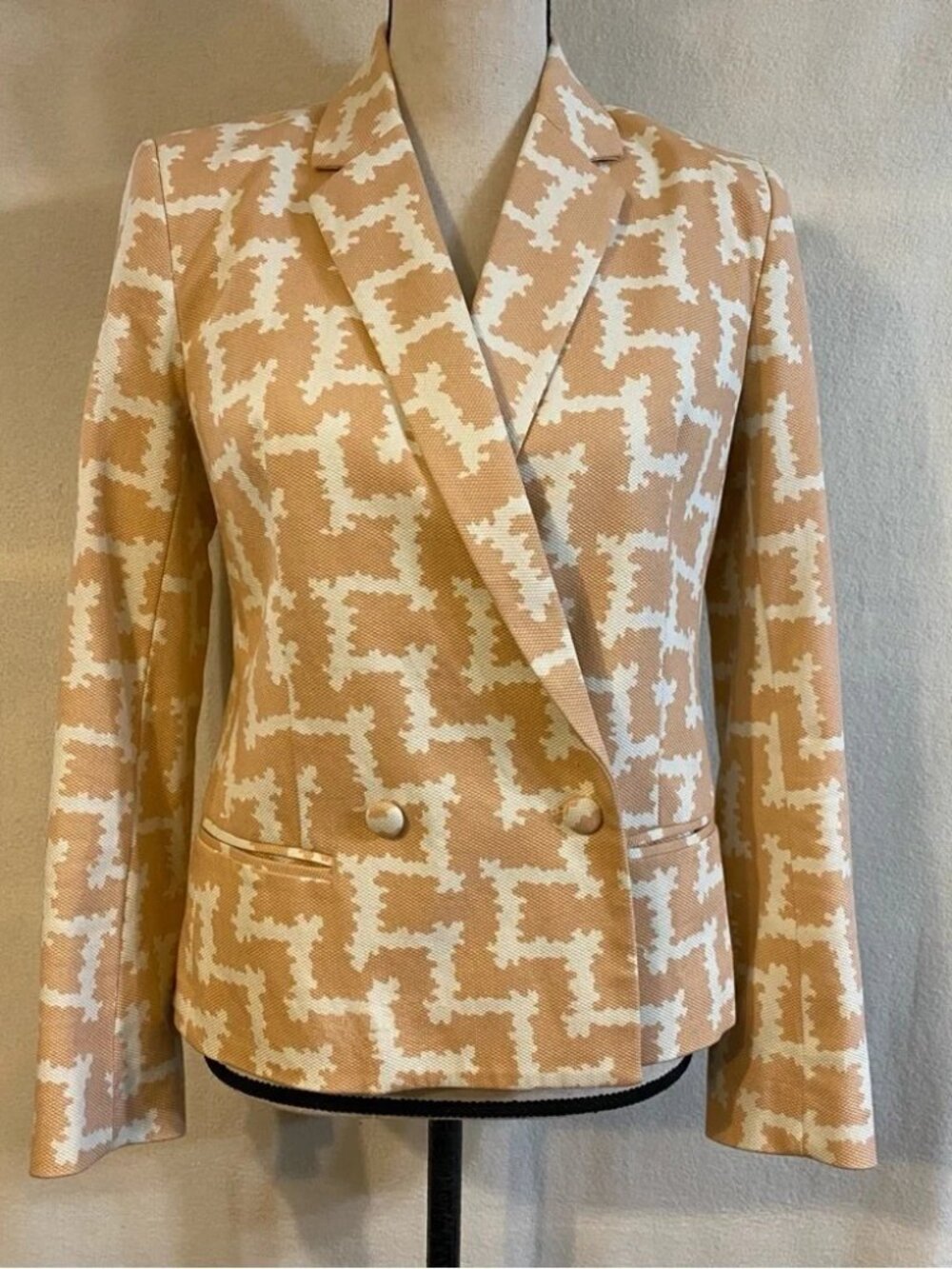 French Connection peach & cream zig zag print double breasted blazer